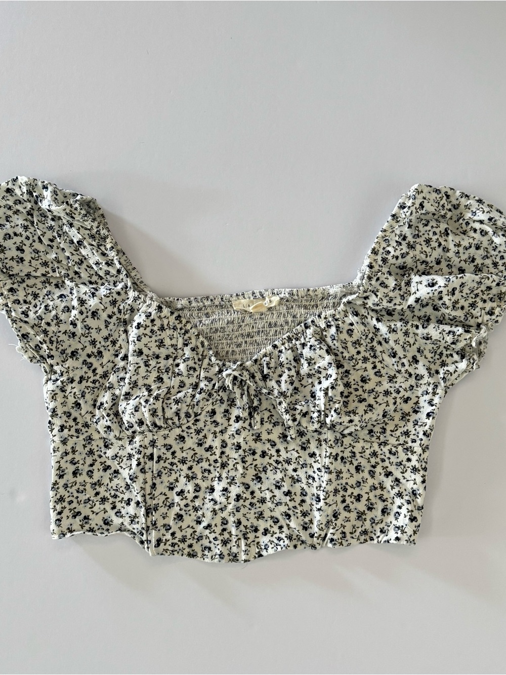 La Hearts Corset Crop Top with Blue Floral Print